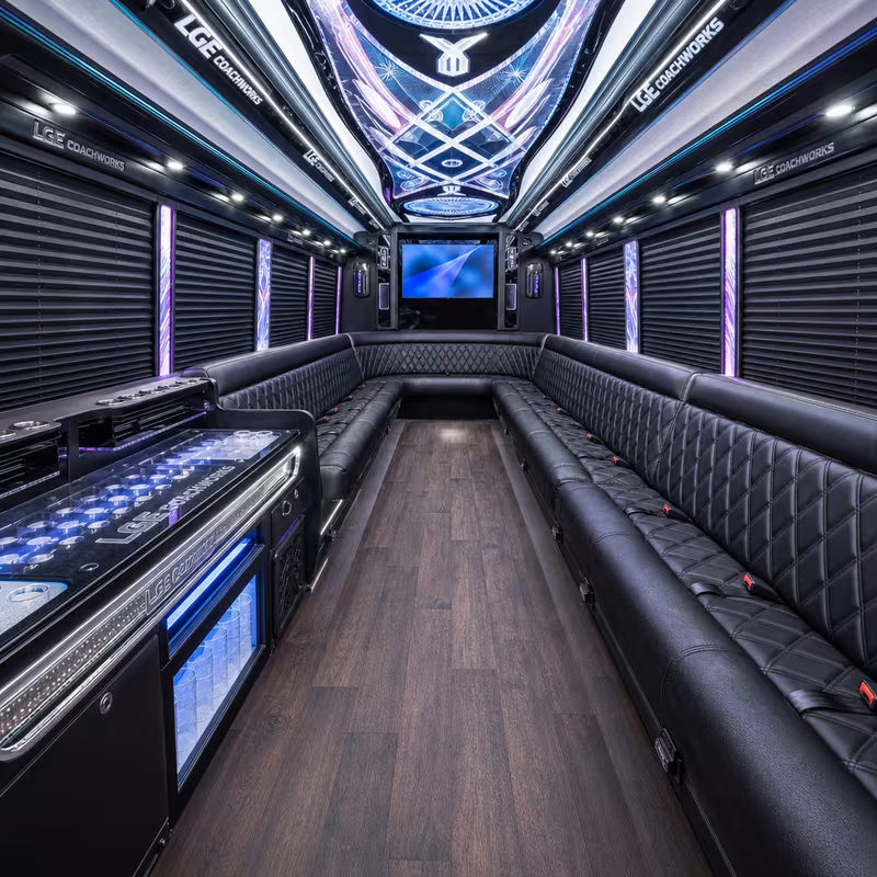 50 Passenger Party Bus Interior