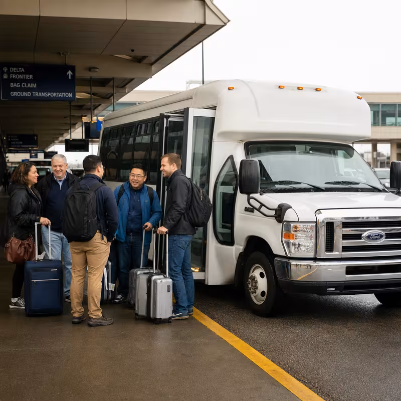 Black Mercedes Sprinter van staged for an Des Moines Airport Transportation group