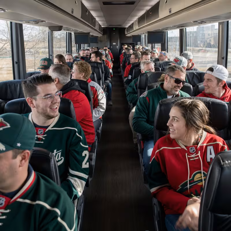 Passenger seating aboard a Des Moines party bus rental