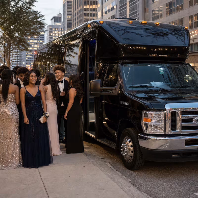 Passengers loading luggage while boarding an Des Moines group shuttle