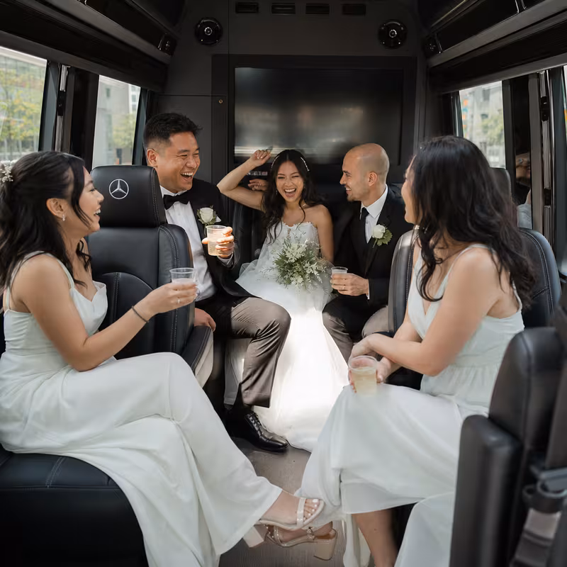 Black Mercedes Sprinter van staged for an Des Moines Wedding Transportation group